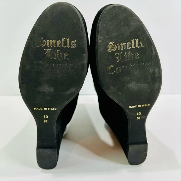 ๐ JUICY COUTURE SEUDE BLACK PLATFORM 4 1/2โ WEDGE HEEL WORN ONCE SIZE 10 ITALY - Picture 3 of 7